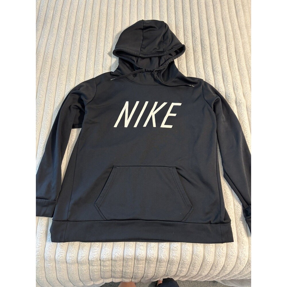 Nike Therma Fit Hoodie Sweatshirt Adult XL Black White Spellout logo fall school